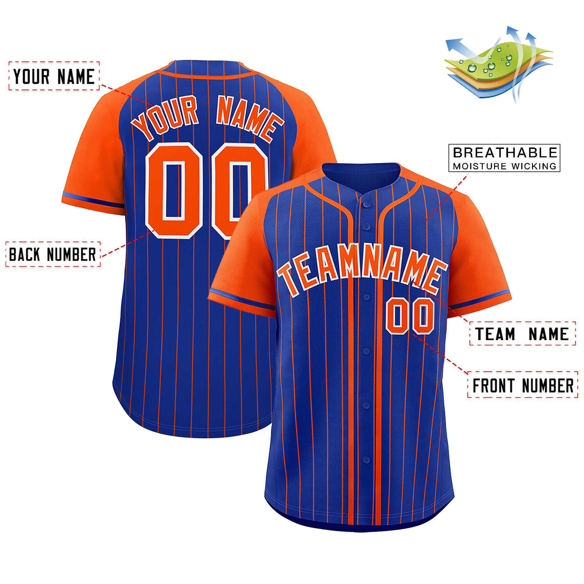 Custom Royal Orange Stripe Fashion Raglan Sleeves Authentic Baseball Jersey