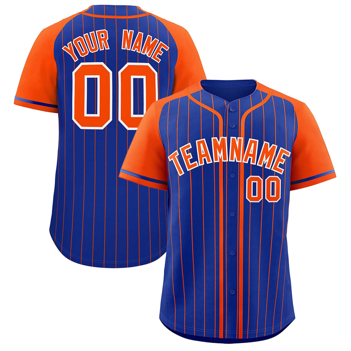 Custom Royal Orange Stripe Fashion Raglan Sleeves Authentic Baseball Jersey