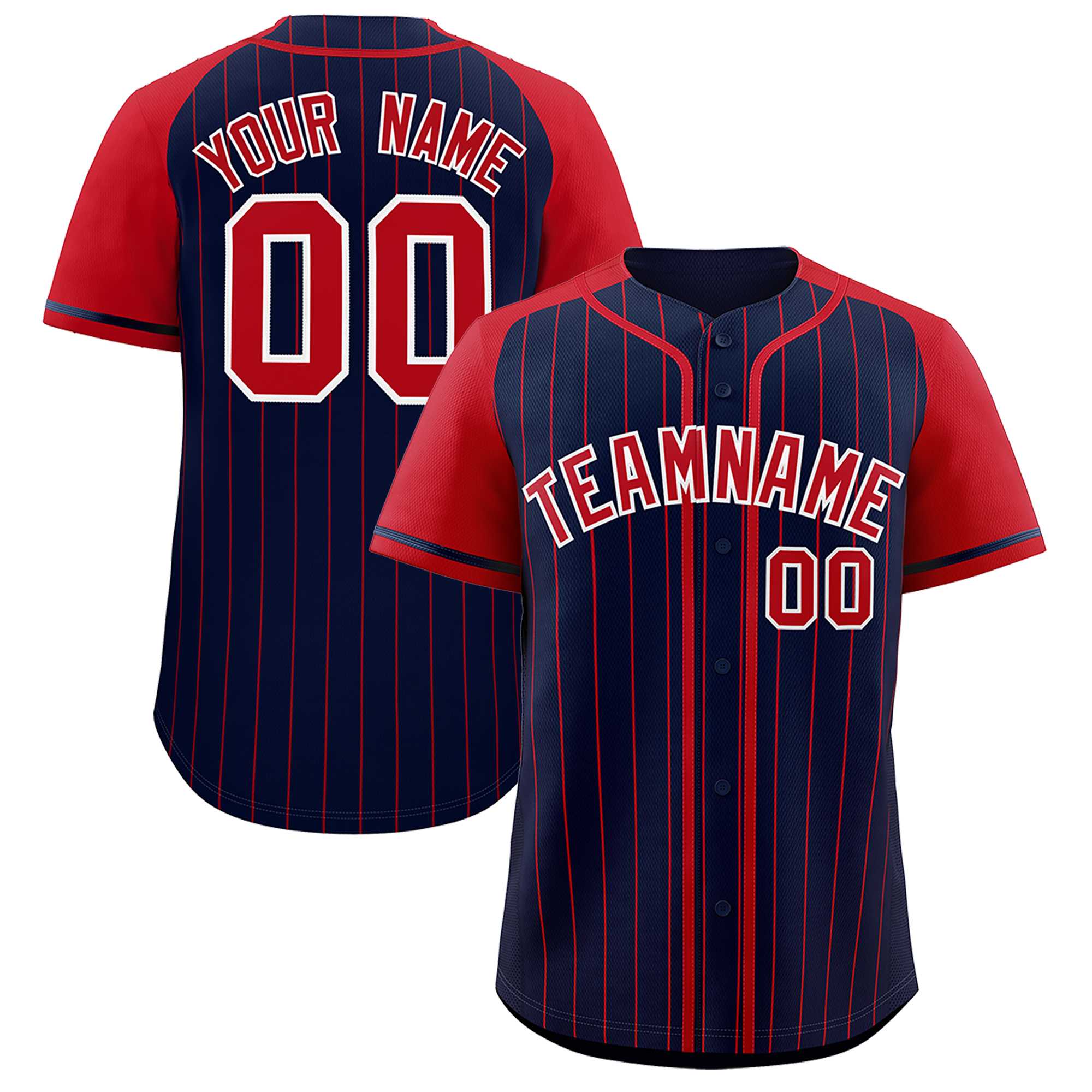 Custom Navy Red Stripe Fashion Raglan Sleeves Authentic Baseball Jersey