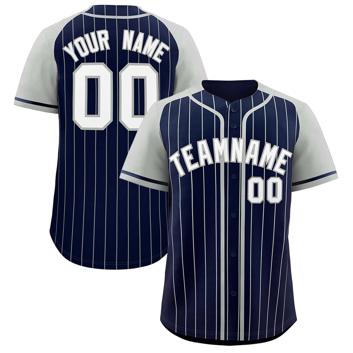 Custom Navy Gray Stripe Fashion Raglan Sleeves Authentic Baseball Jersey