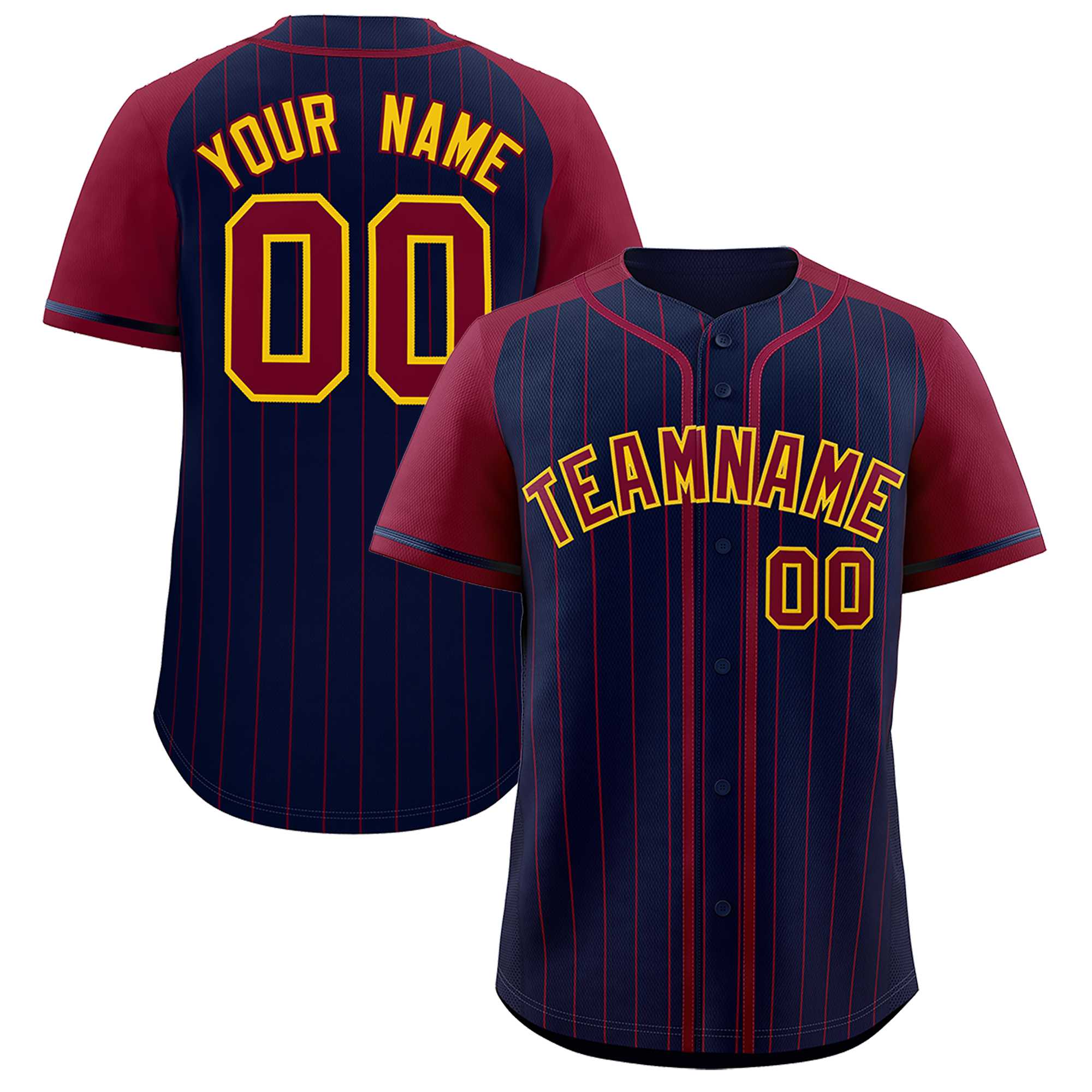 Custom Navy Crimson Stripe Fashion Raglan Sleeves Authentic Baseball Jersey