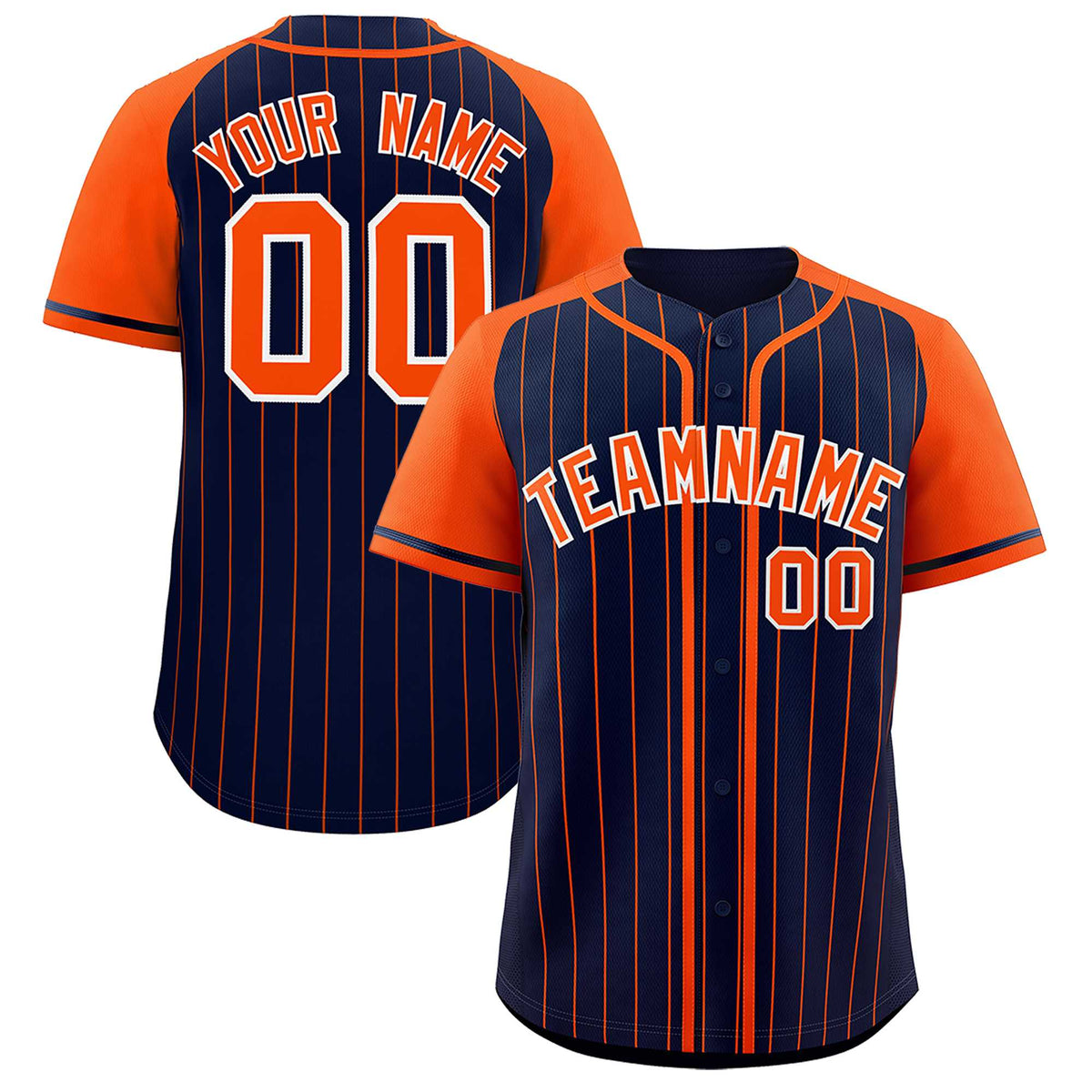 Custom Navy Orange Stripe Fashion Raglan Sleeves Authentic Baseball Jersey