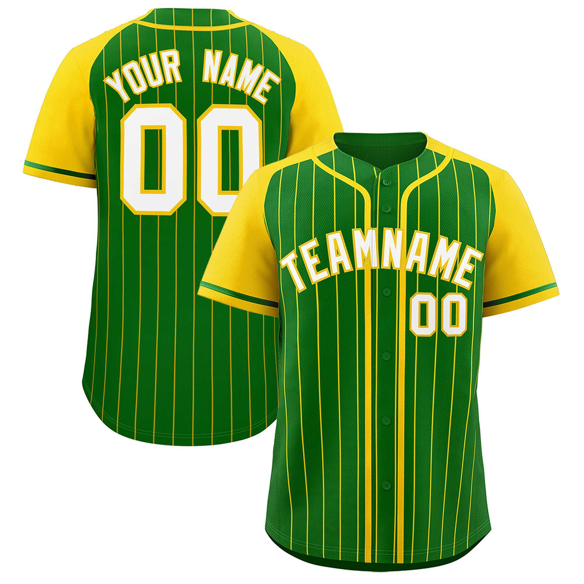 Custom Kelly Green Gold Stripe Fashion Raglan Sleeves Authentic Baseball Jersey