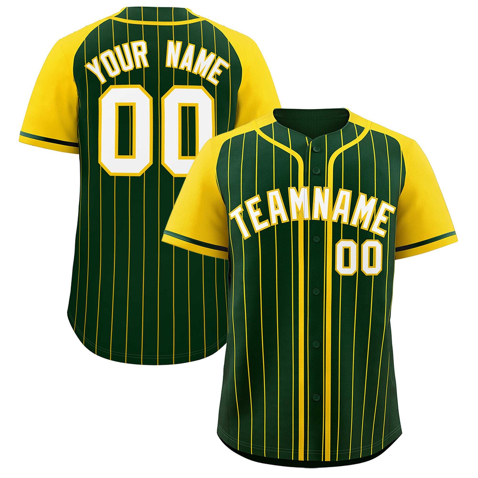 Custom Green Gold Stripe Fashion Raglan Sleeves Authentic Baseball Jersey
