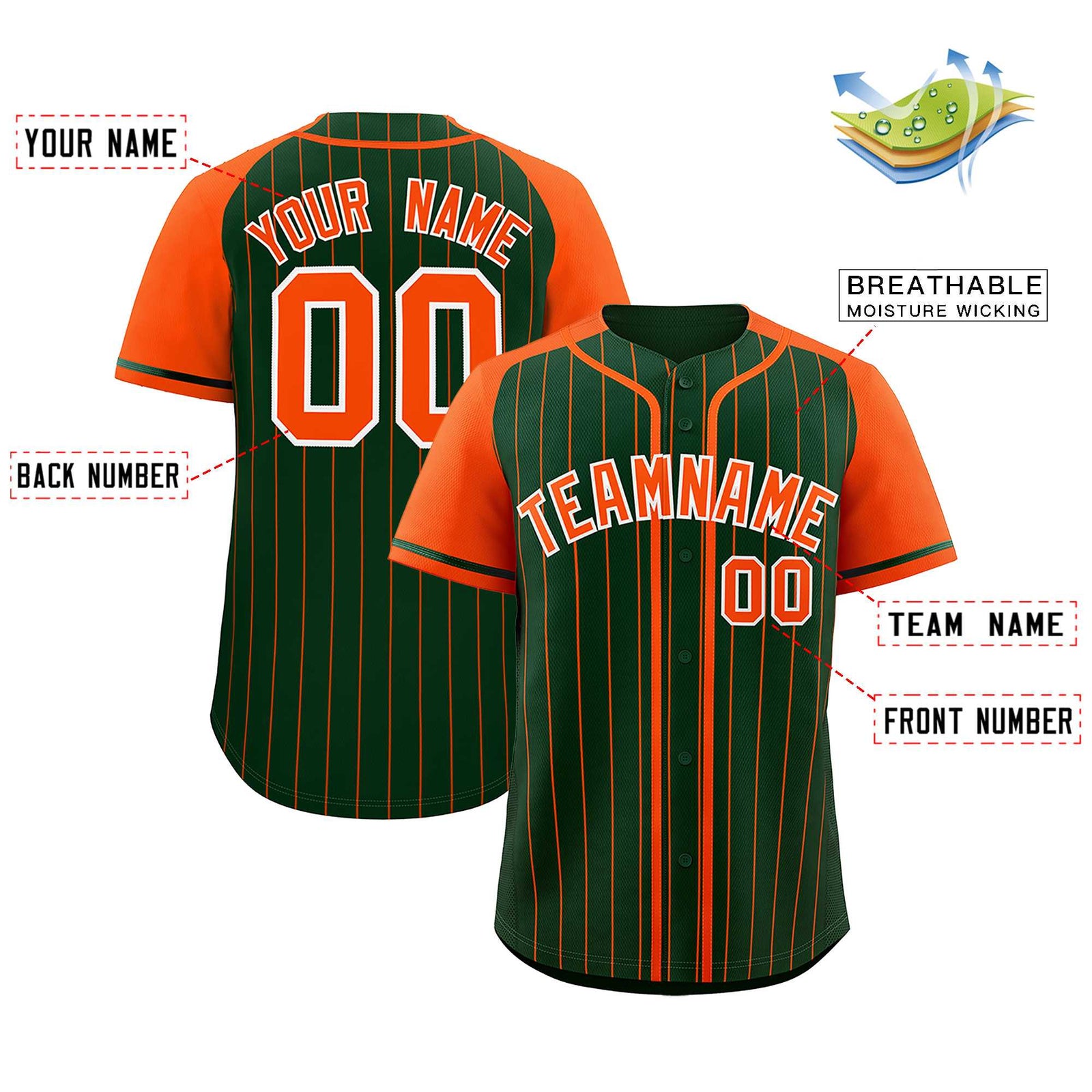 Custom Green Orange Stripe Fashion Raglan Sleeves Authentic Baseball Jersey