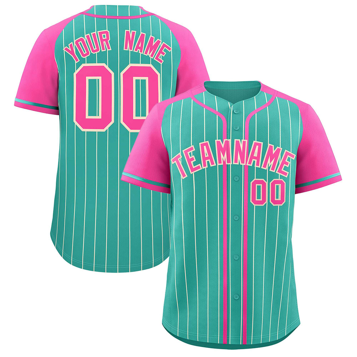 Custom Bright Green Pink Stripe Fashion Raglan Sleeves Authentic Baseball Jersey