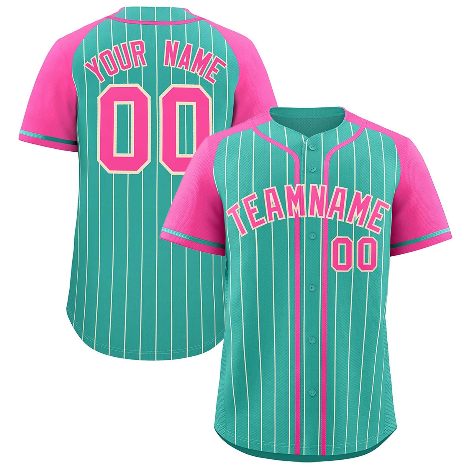 Custom Bright Green Pink Stripe Fashion Raglan Sleeves Authentic Baseball Jersey