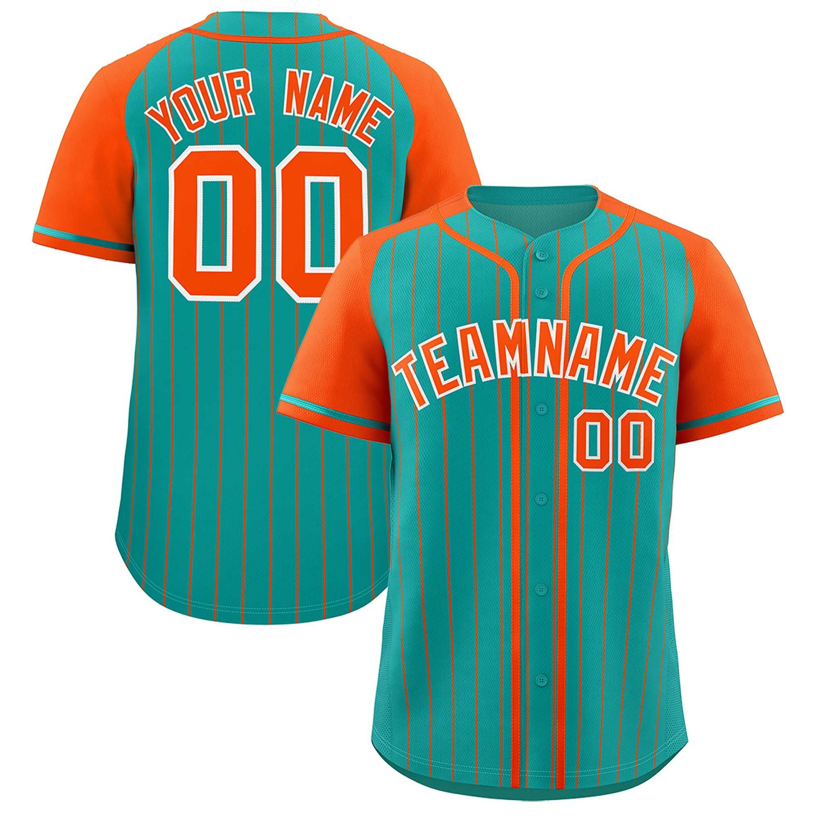 Custom Aqua Orange Stripe Fashion Raglan Sleeves Authentic Baseball Jersey
