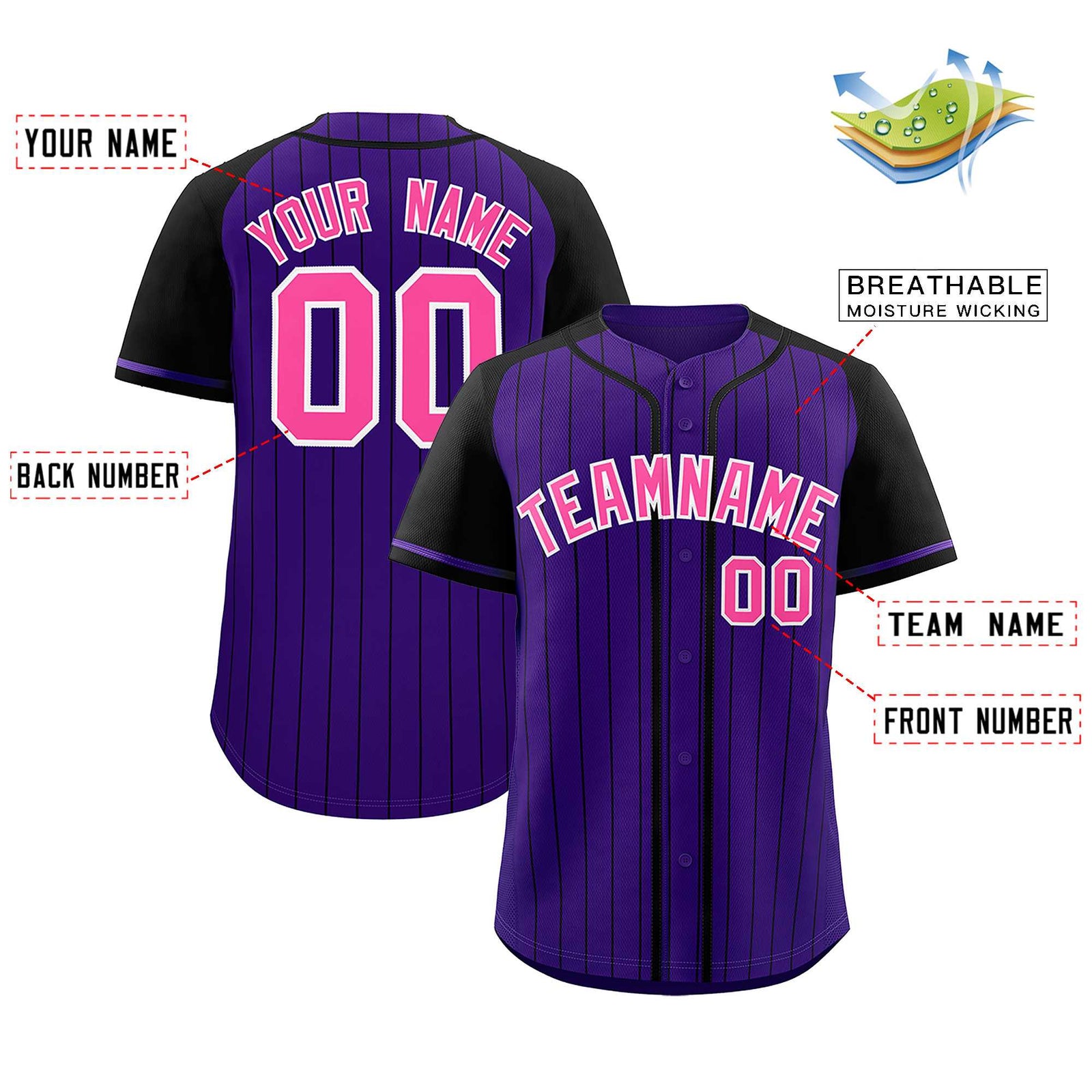 Custom Purple Black Stripe Fashion Raglan Sleeves Authentic Baseball Jersey