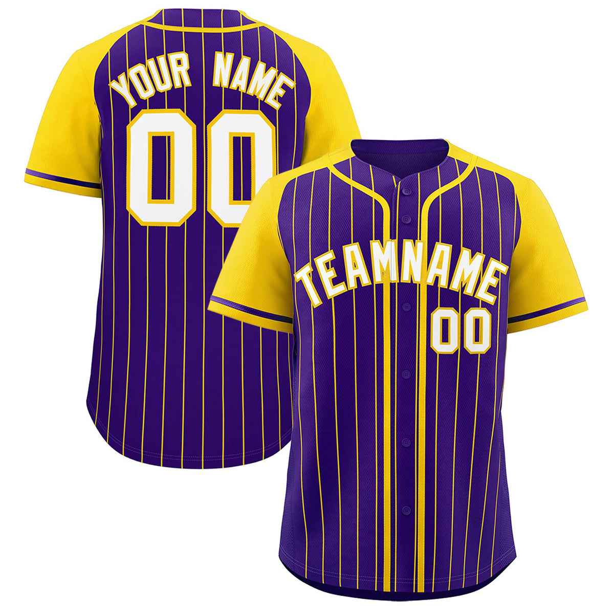 Custom Purple Gold Stripe Fashion Raglan Sleeves Authentic Baseball Jersey