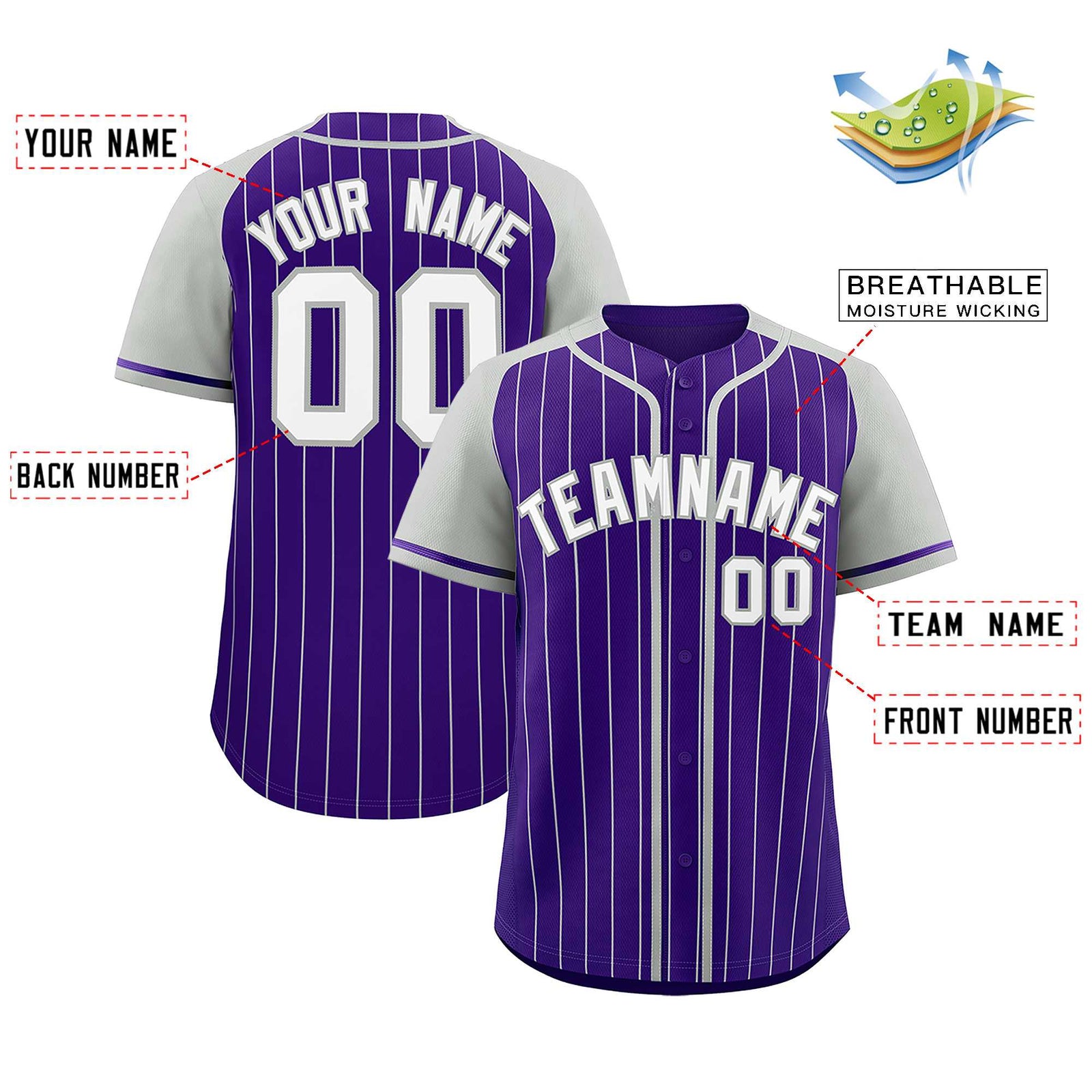 Custom Purple Gray Stripe Fashion Raglan Sleeves Authentic Baseball Jersey