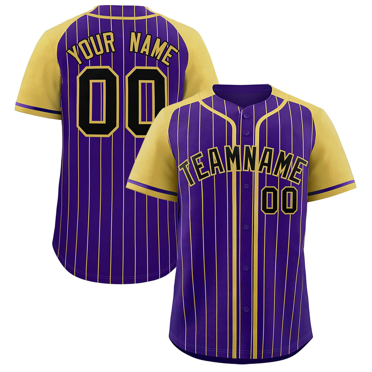 Custom Purple Old Gold Stripe Fashion Raglan Sleeves Authentic Baseball Jersey