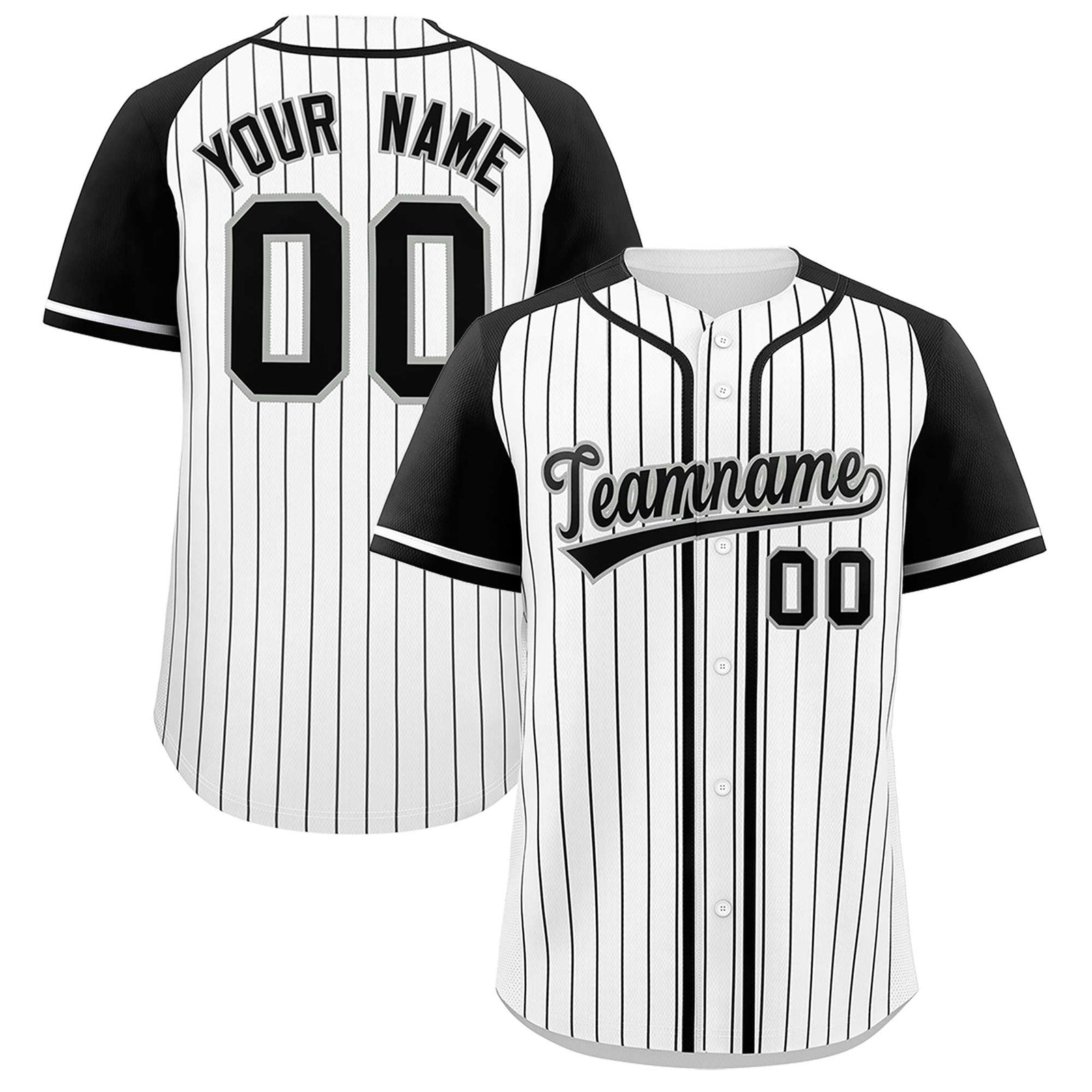 Custom White Black Stripe Fashion Raglan Sleeves Authentic Baseball Jersey