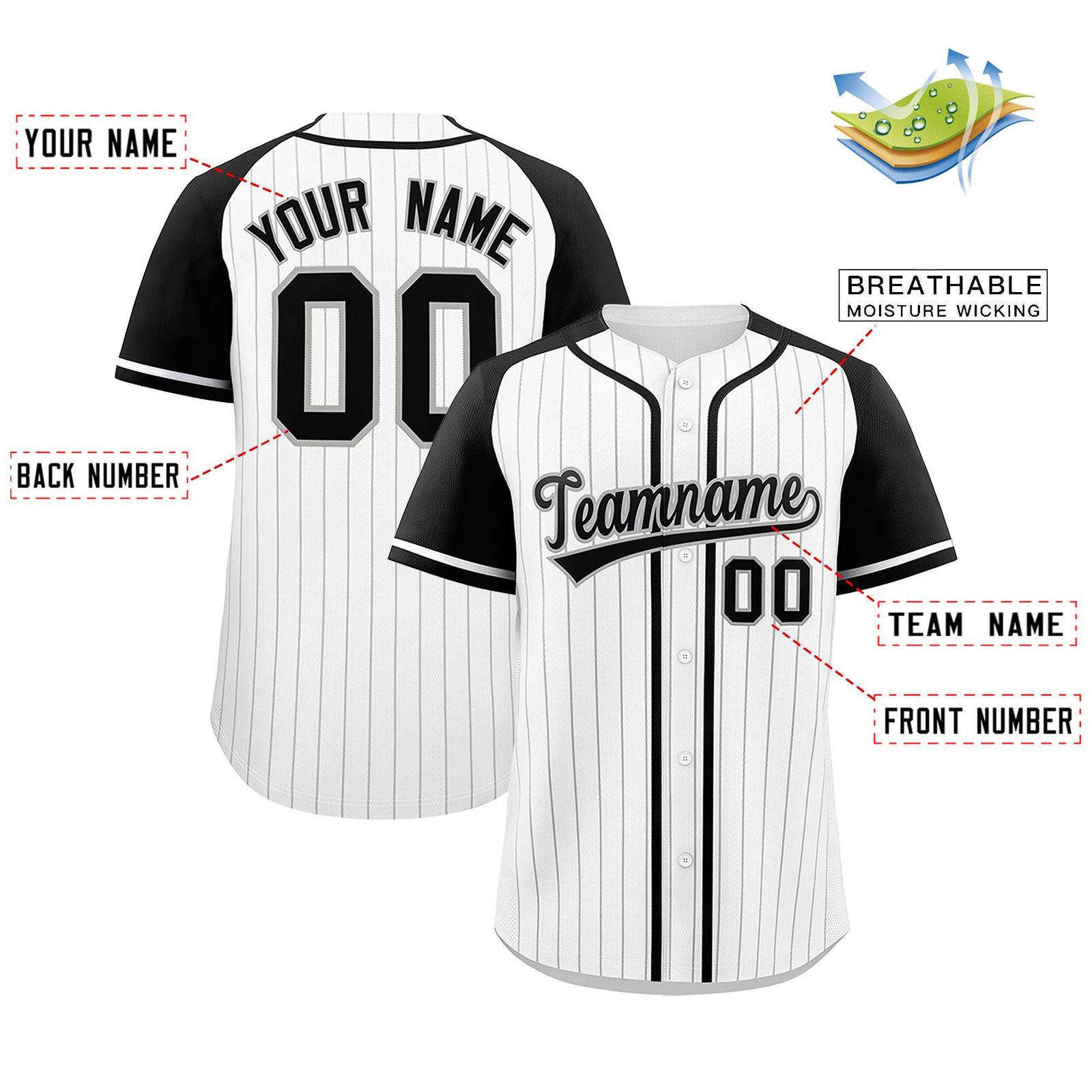 Custom White Black Stripe Fashion Raglan Sleeves Authentic Baseball Jersey