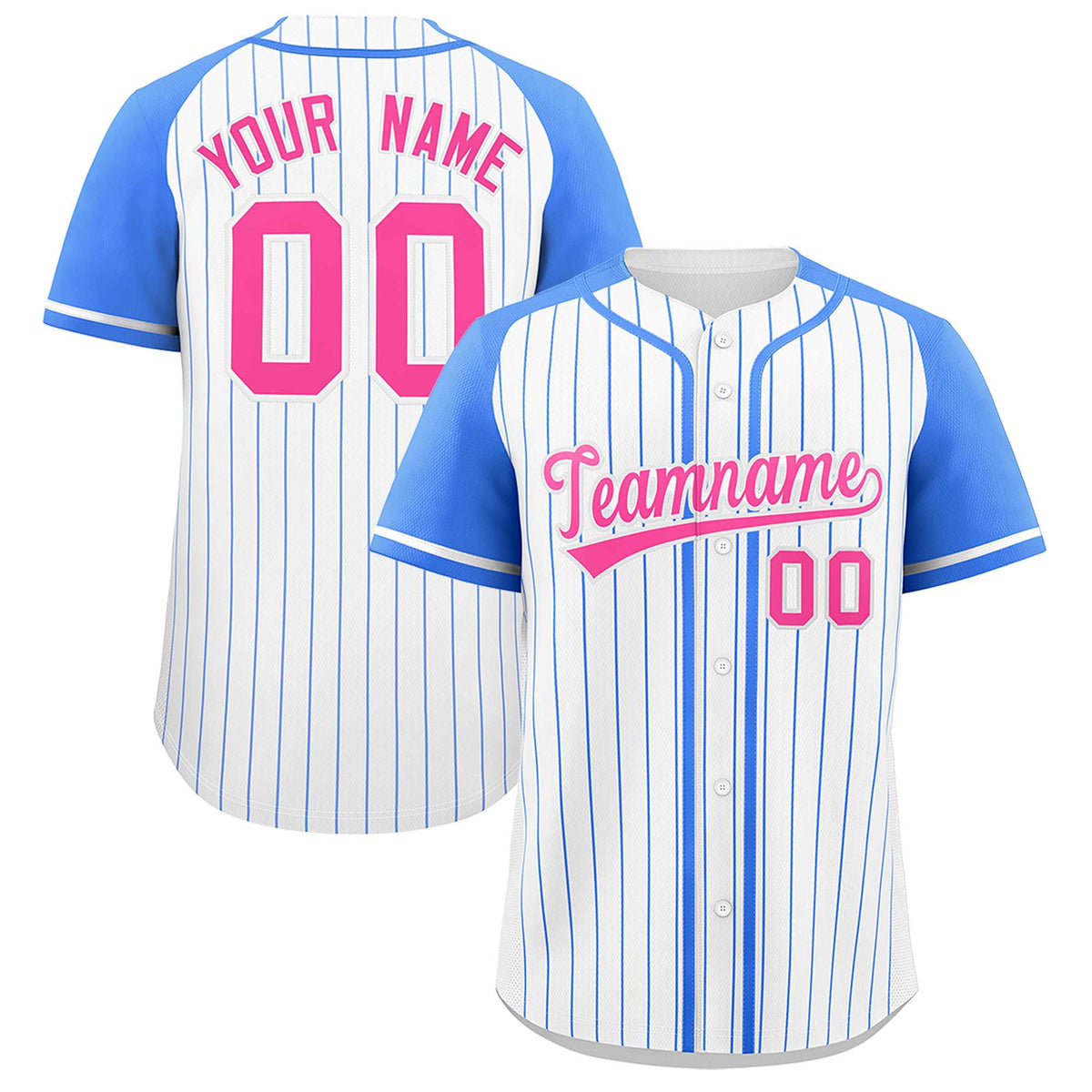 Custom White Powder Blue Stripe Fashion Raglan Sleeves Authentic Baseball Jersey