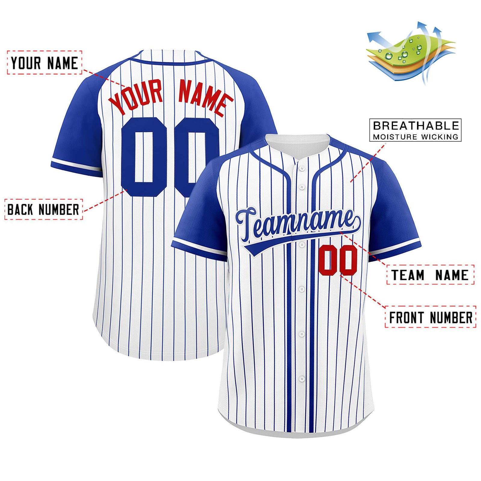 Custom White Royal Stripe Fashion Raglan Sleeves Authentic Baseball Jersey