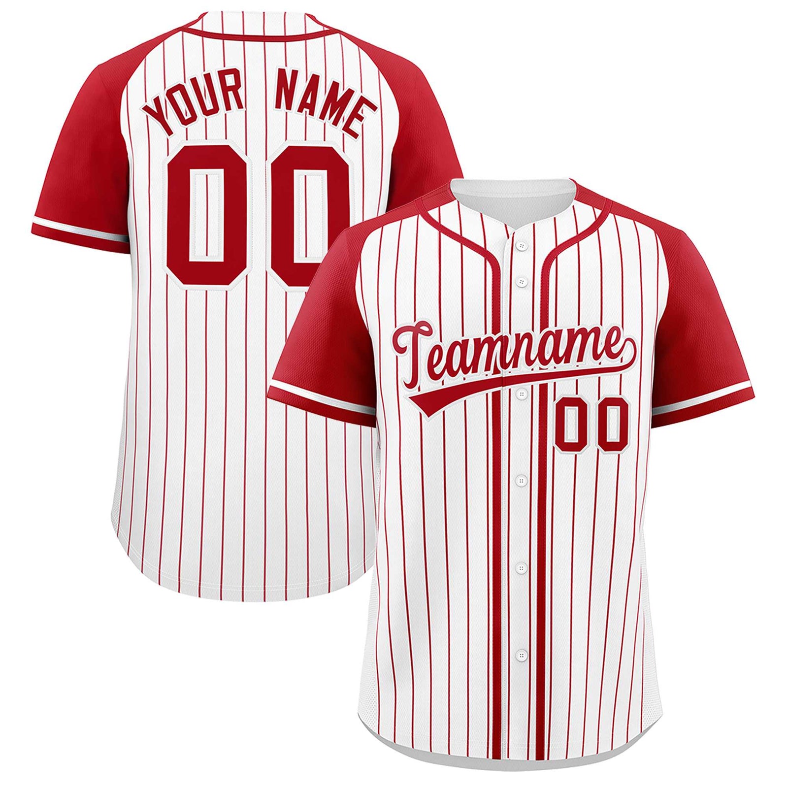 Custom White Red Stripe Fashion Raglan Sleeves Authentic Baseball Jersey