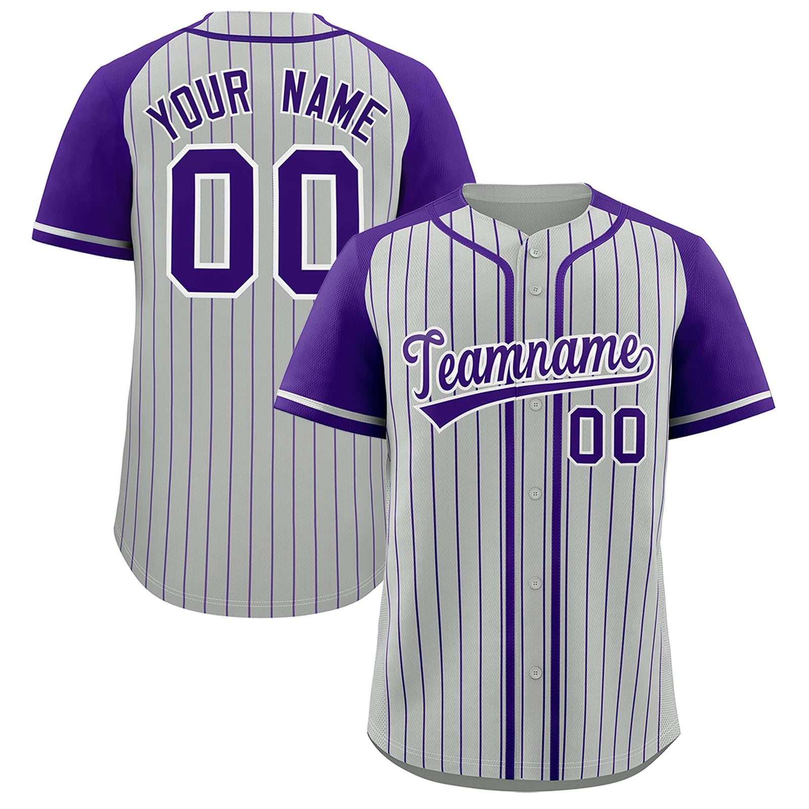 Custom Gray Purple Stripe Fashion Raglan Sleeves Authentic Baseball Jersey