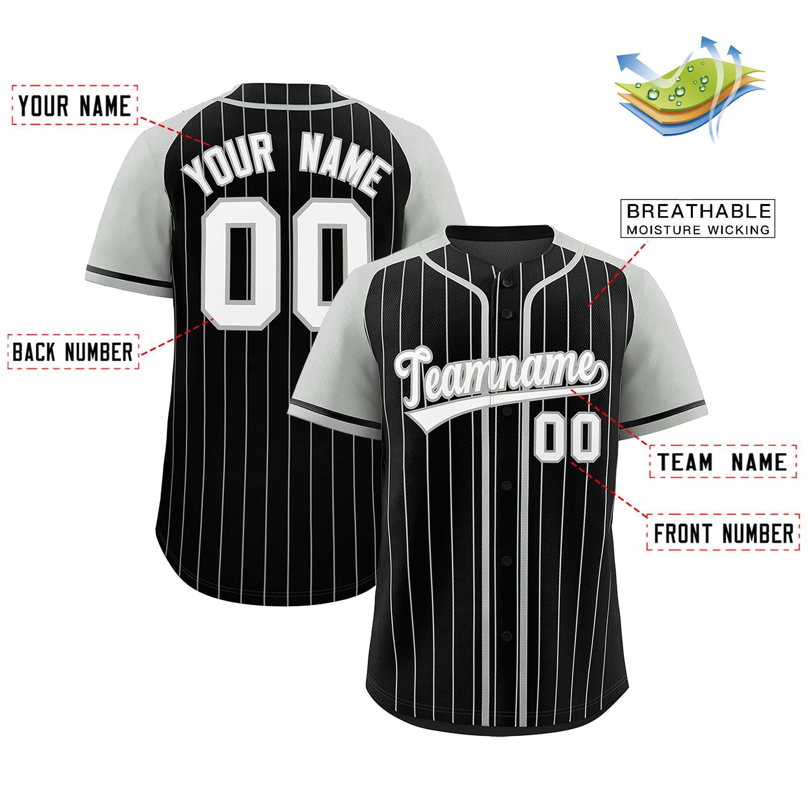 Custom Black Gray Stripe Fashion Raglan Sleeves Authentic Baseball Jersey