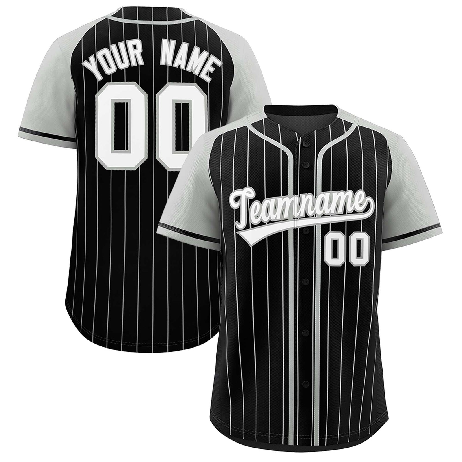 Custom Black Gray Stripe Fashion Raglan Sleeves Authentic Baseball Jersey