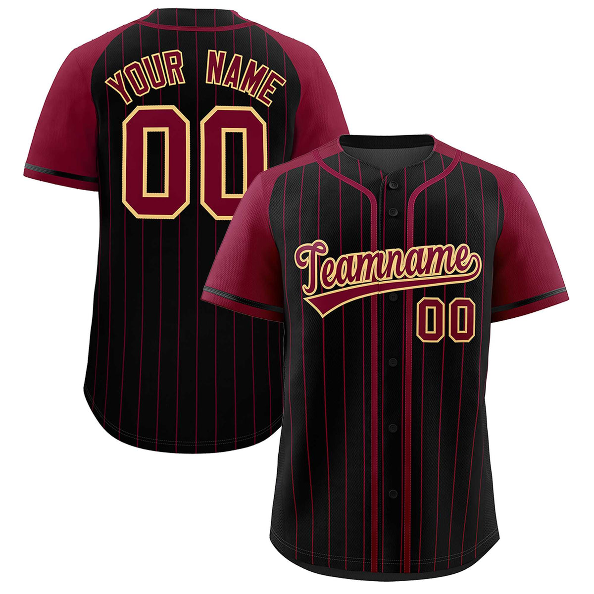 Custom Black Crimson Stripe Fashion Raglan Sleeves Authentic Baseball Jersey