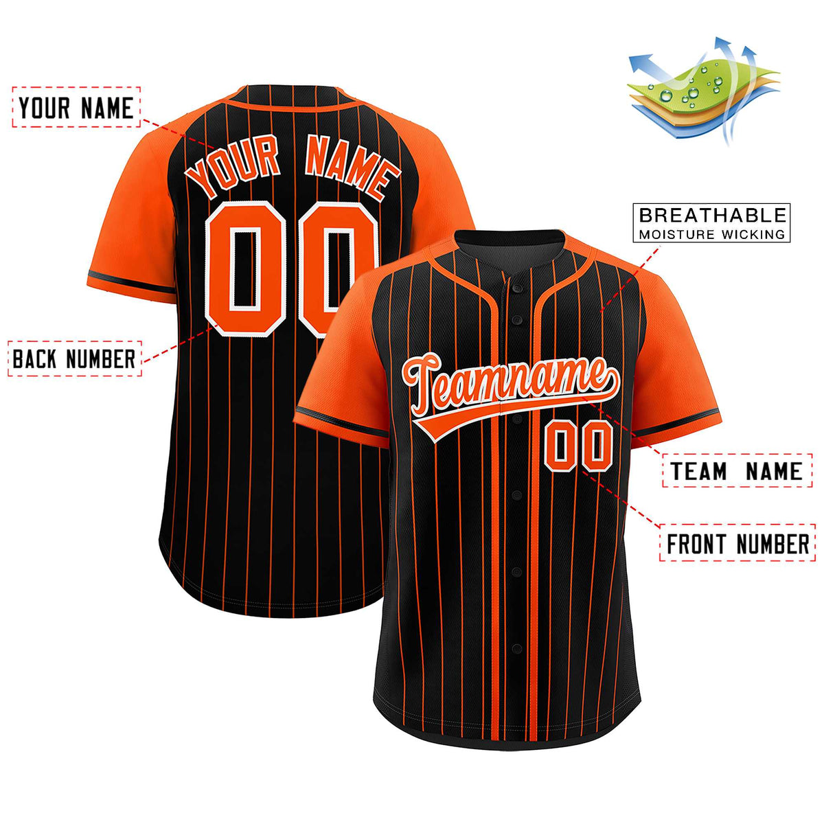 Custom Black Orange Stripe Fashion Raglan Sleeves Authentic Baseball Jersey
