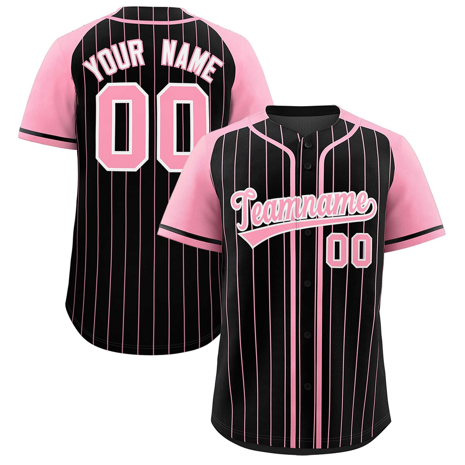 Custom Black Light Pink Stripe Fashion Raglan Sleeves Authentic Baseball Jersey