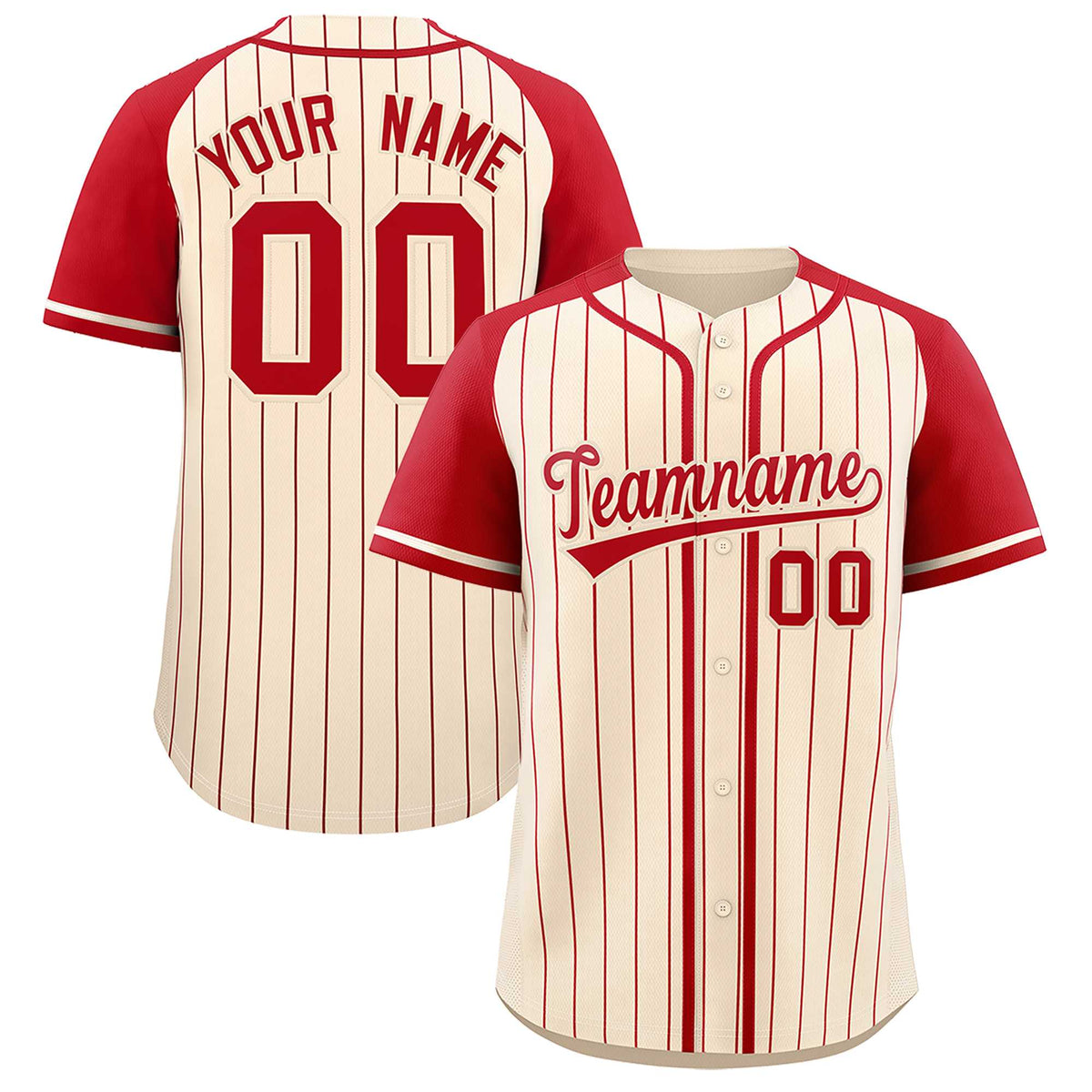 Custom Cream Red Stripe Fashion Raglan Sleeves Authentic Baseball Jersey