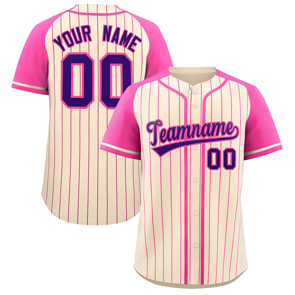 Custom Cream Pink Stripe Fashion Raglan Sleeves Authentic Baseball Jersey