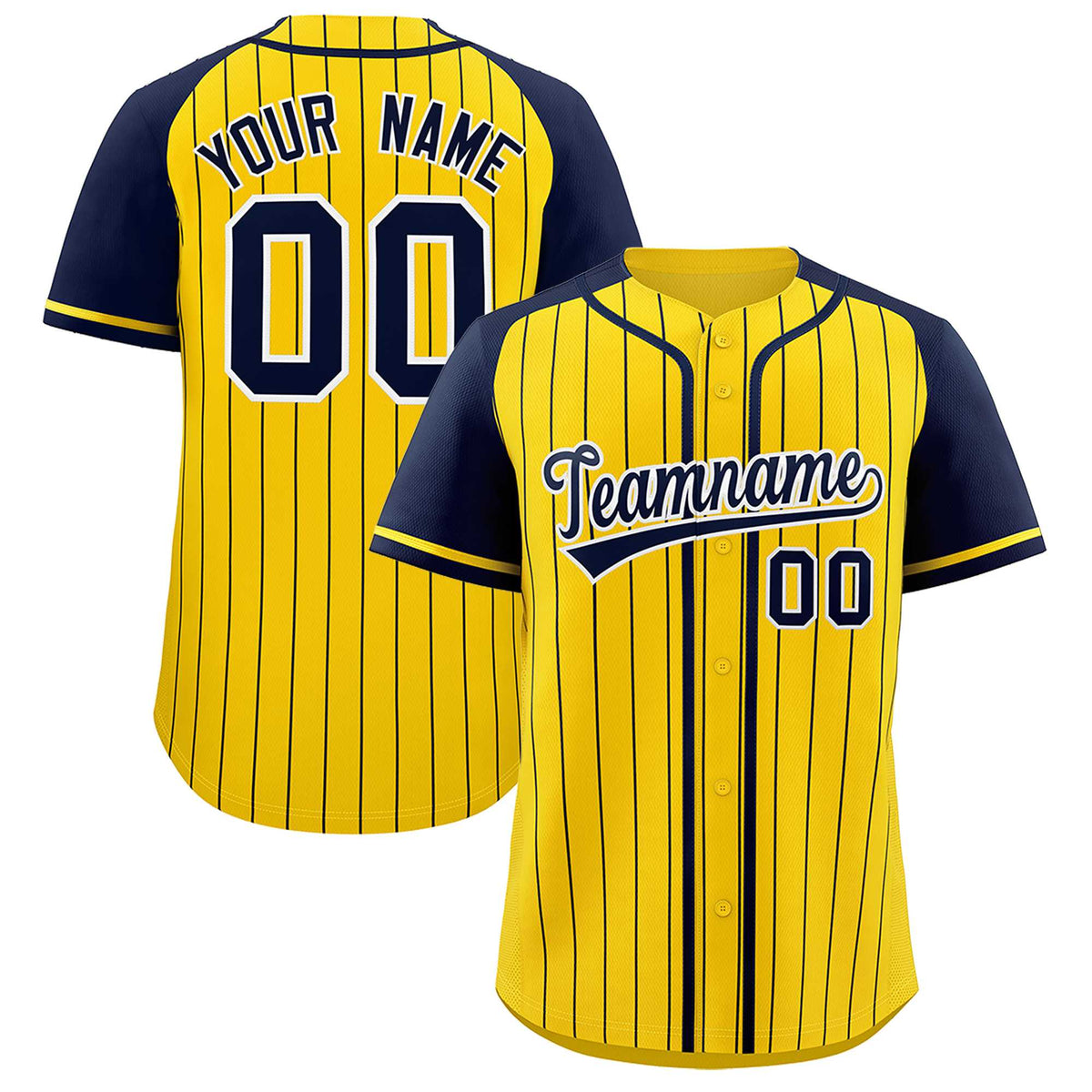 Custom Gold Navy Stripe Fashion Raglan Sleeves Authentic Baseball Jersey