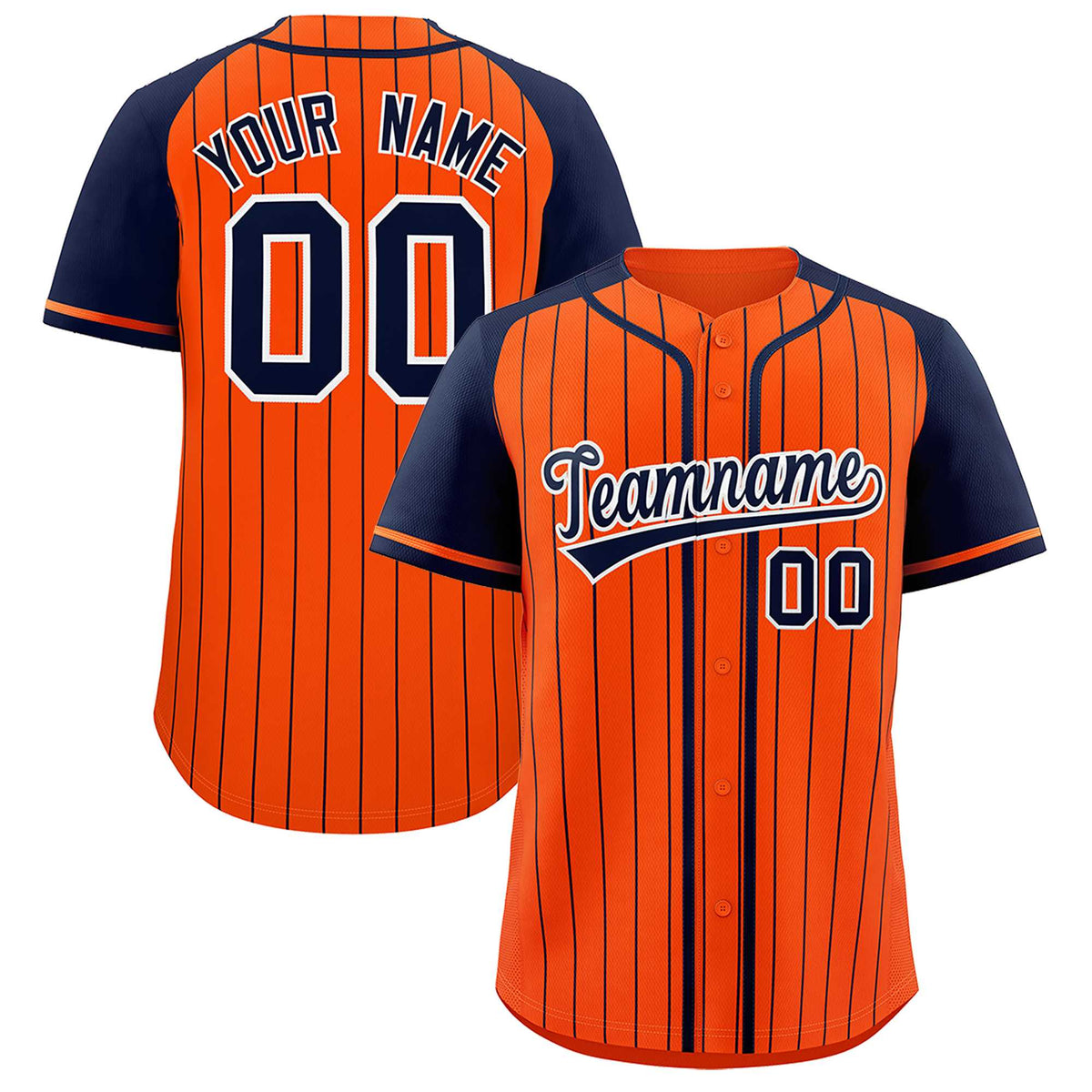 Custom Orange Navy Stripe Fashion Raglan Sleeves Authentic Baseball Jersey