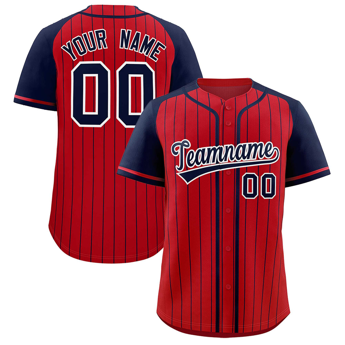 Custom Red Navy Stripe Fashion Raglan Sleeves Authentic Baseball Jersey