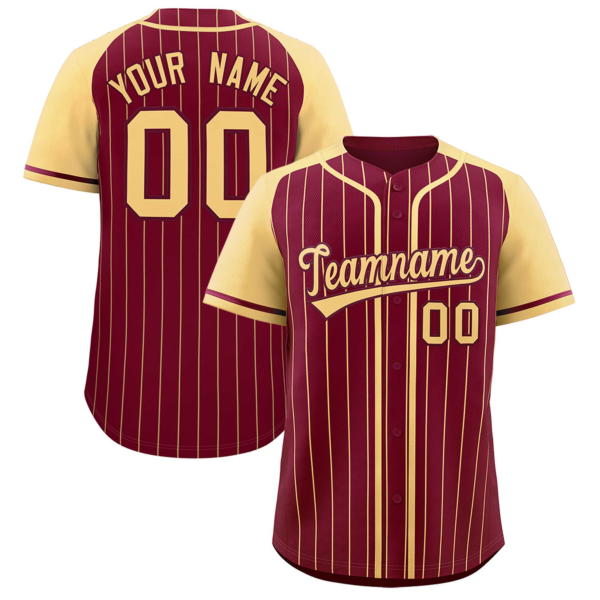 Custom Crimson Khaki Stripe Fashion Raglan Sleeves Authentic Baseball Jersey