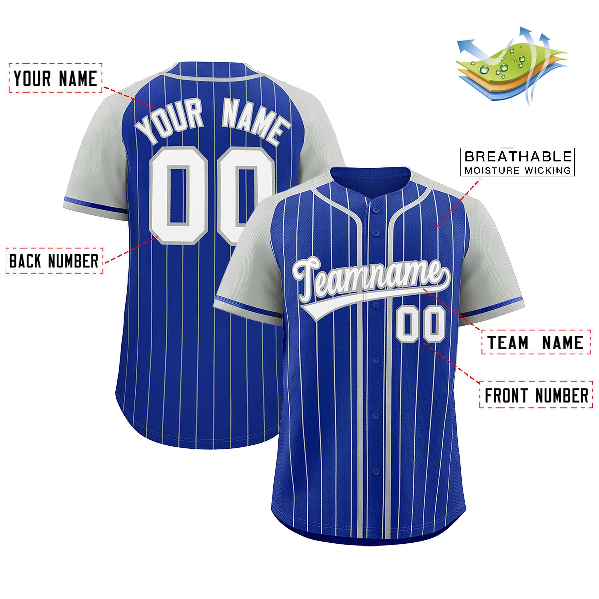 Custom Royal Gray Stripe Fashion Raglan Sleeves Authentic Baseball Jersey