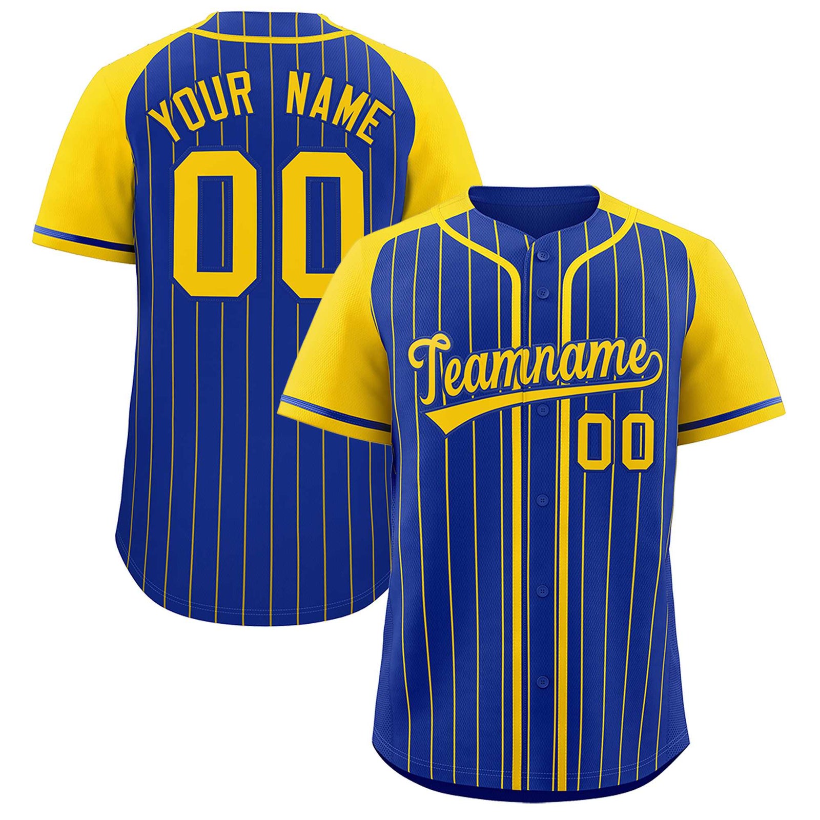 Custom Royal Gold Stripe Fashion Raglan Sleeves Authentic Baseball Jersey
