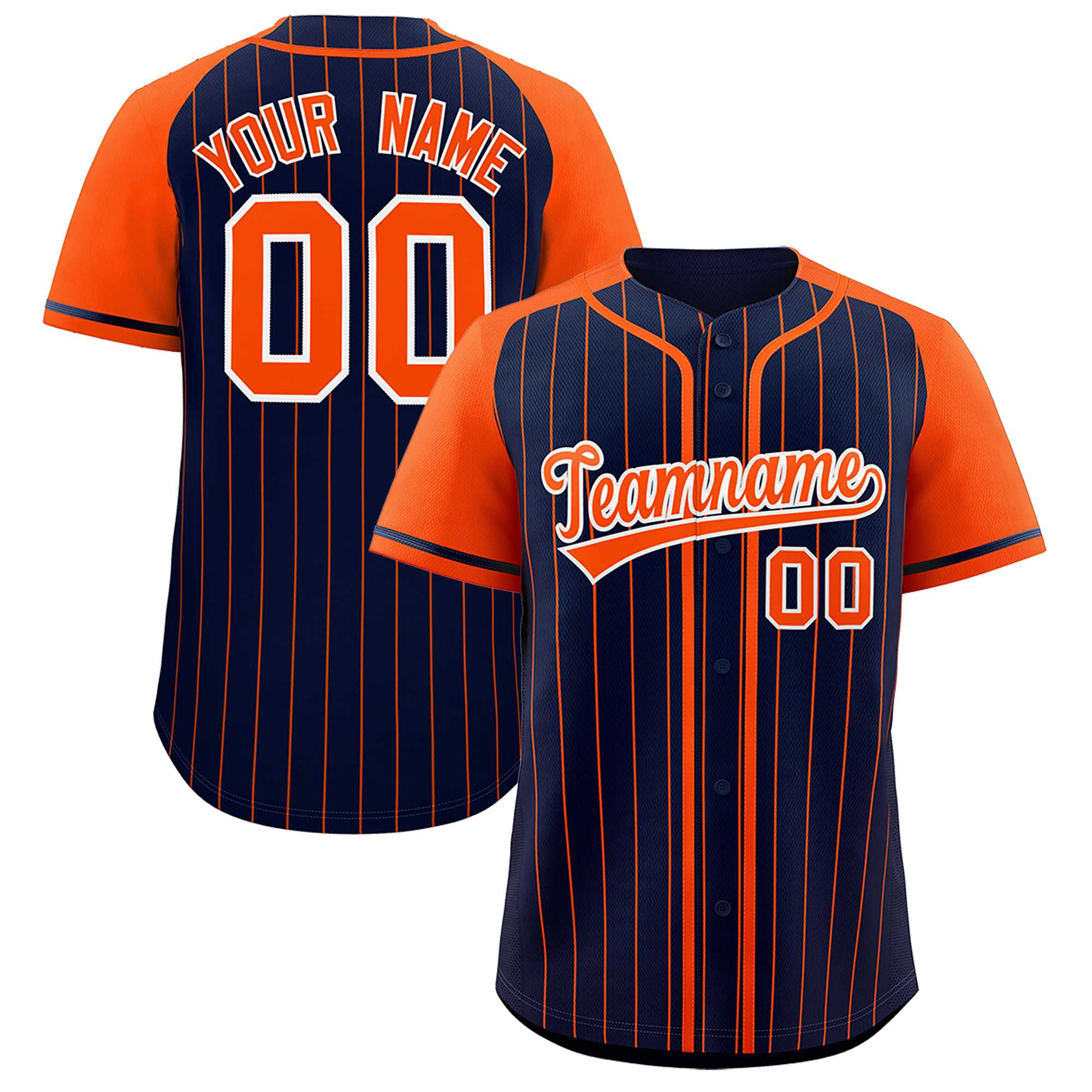 Custom Navy Orange Stripe Fashion Raglan Sleeves Authentic Baseball Jersey