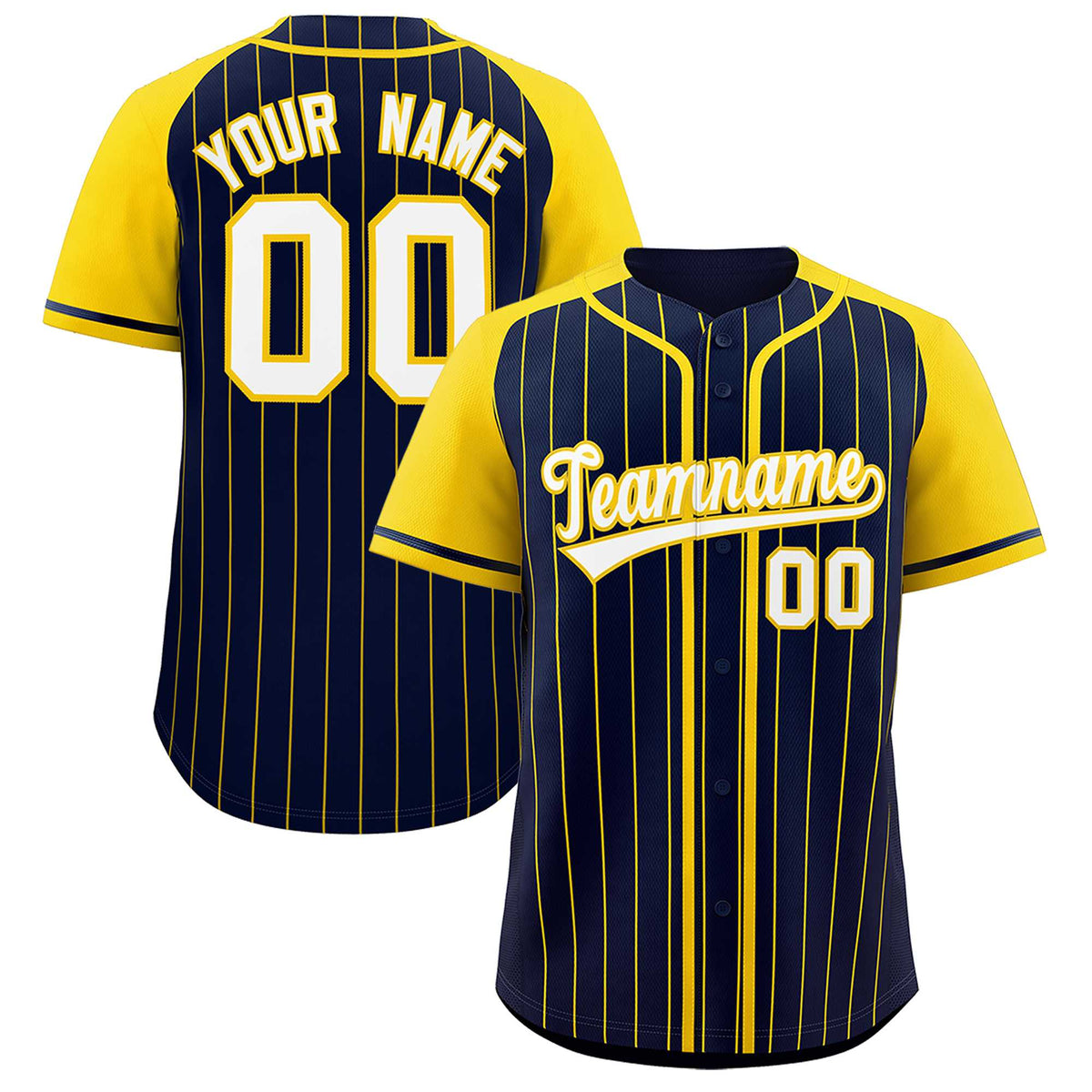 Custom Navy Gold Stripe Fashion Raglan Sleeves Authentic Baseball Jersey