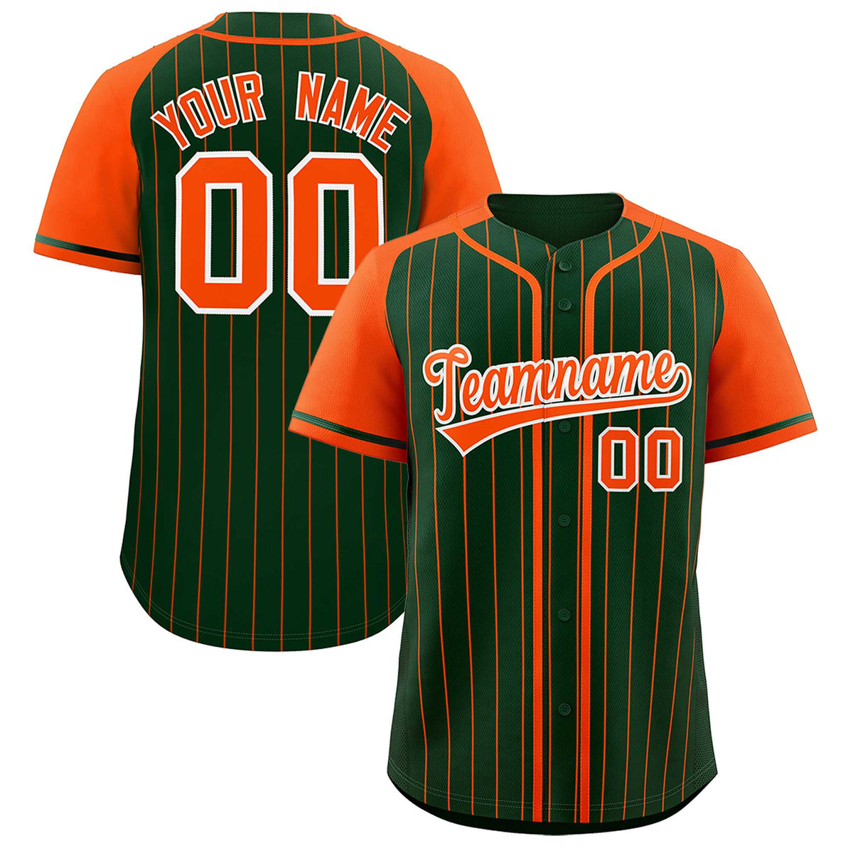 Custom Green Orange Stripe Fashion Raglan Sleeves Authentic Baseball Jersey