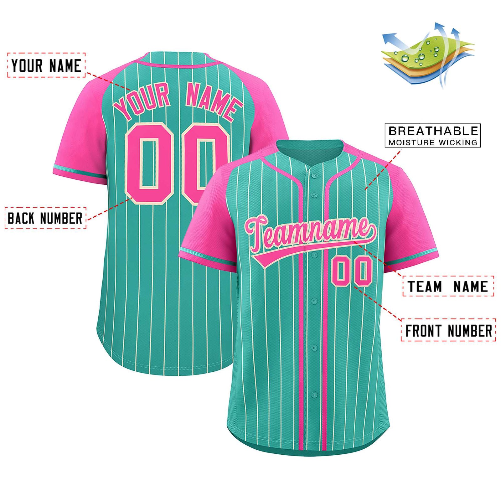 Custom Bright Green Pink Stripe Fashion Raglan Sleeves Authentic Baseball Jersey
