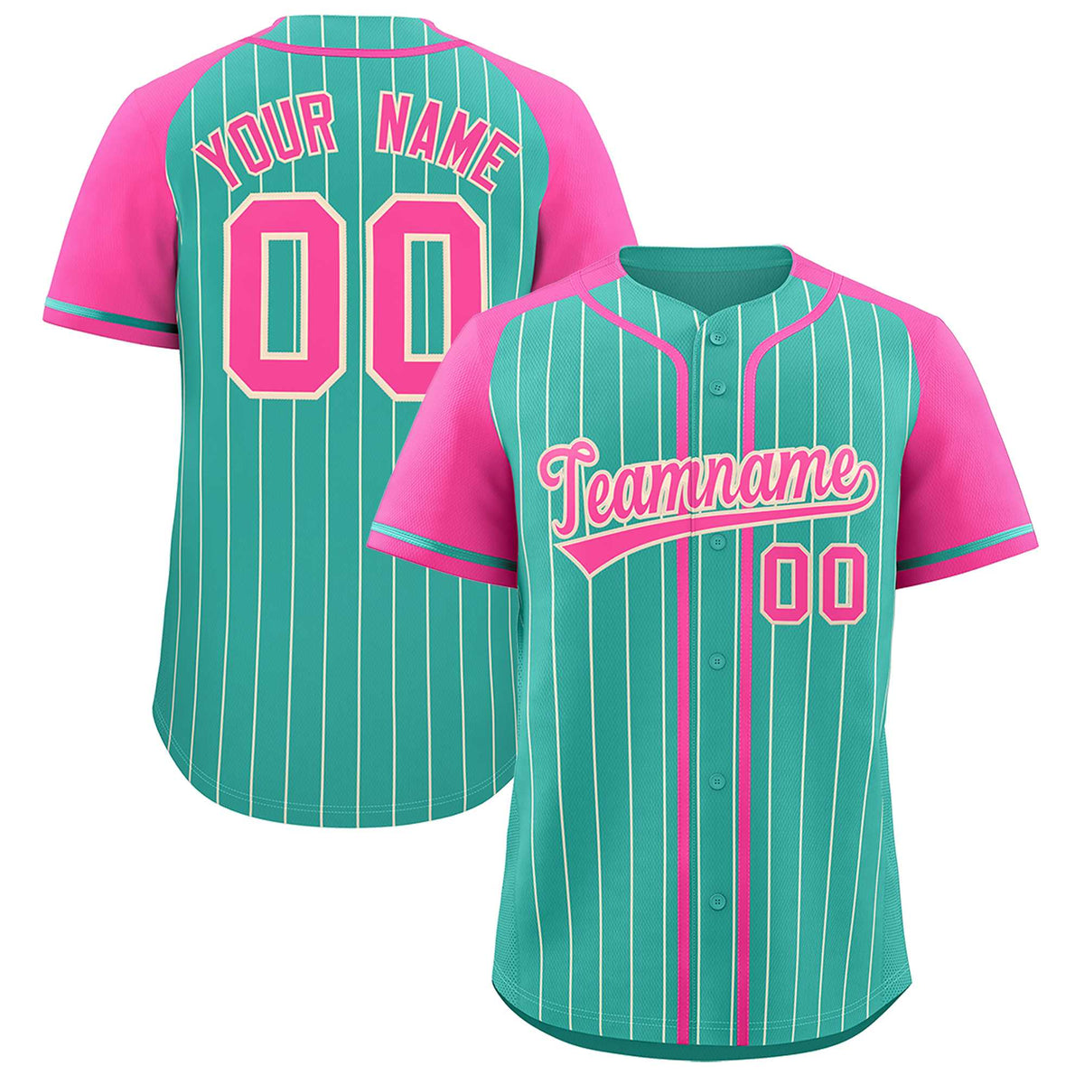 Custom Bright Green Pink Stripe Fashion Raglan Sleeves Authentic Baseball Jersey