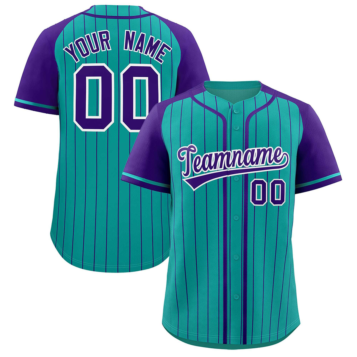 Custom Aqua Purple Stripe Fashion Raglan Sleeves Authentic Baseball Jersey