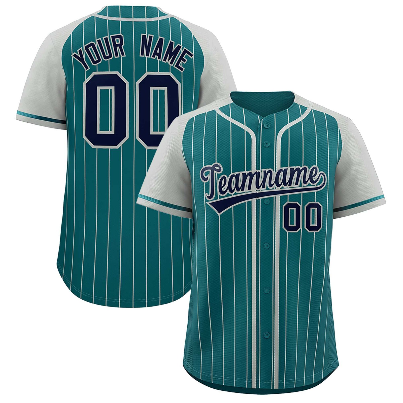 Custom Aqua Gray Stripe Fashion Raglan Sleeves Authentic Baseball Jersey