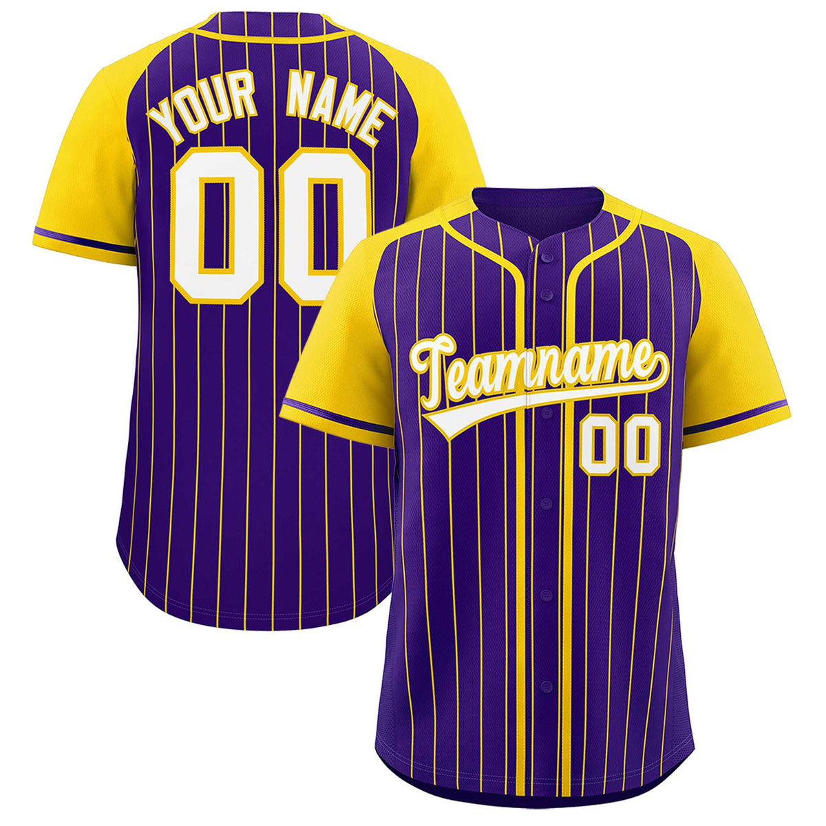 Custom Purple Gold Stripe Fashion Raglan Sleeves Authentic Baseball Jersey