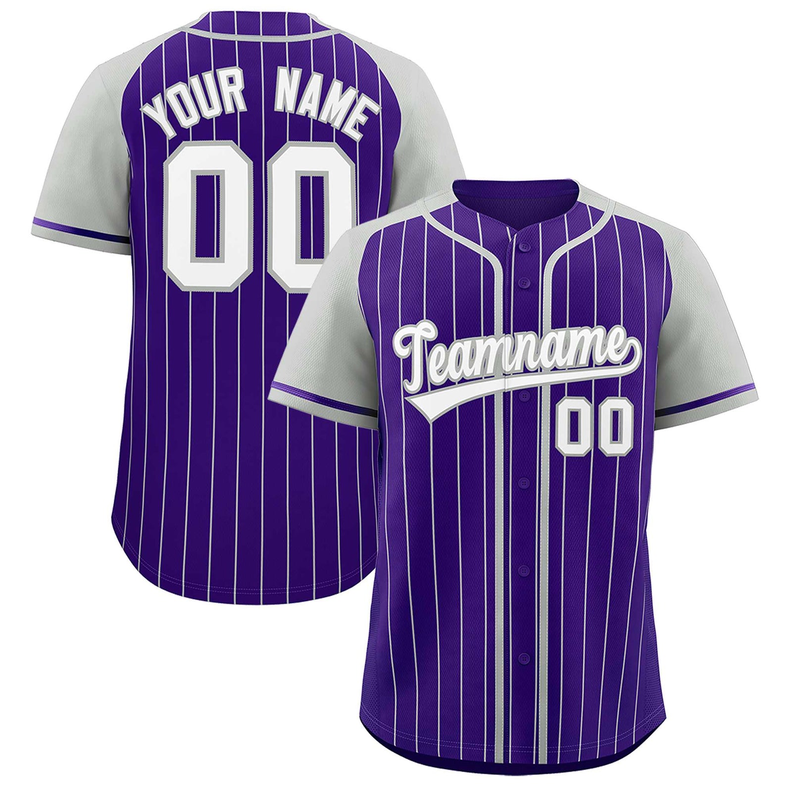 Custom Purple Gray Stripe Fashion Raglan Sleeves Authentic Baseball Jersey