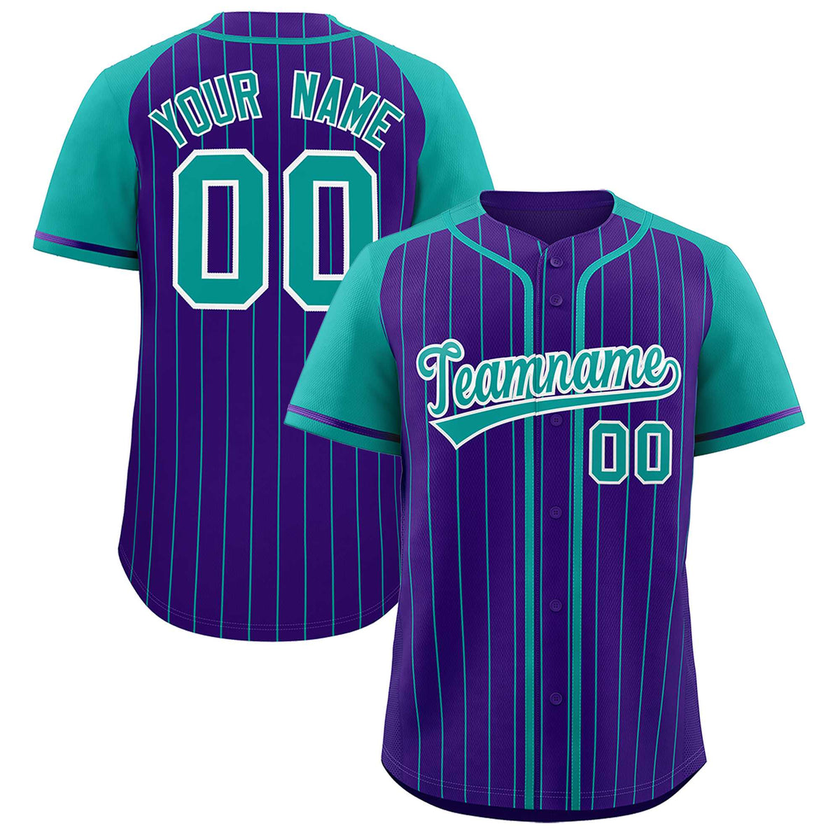 Custom Purple Aqua Stripe Fashion Raglan Sleeves Authentic Baseball Jersey