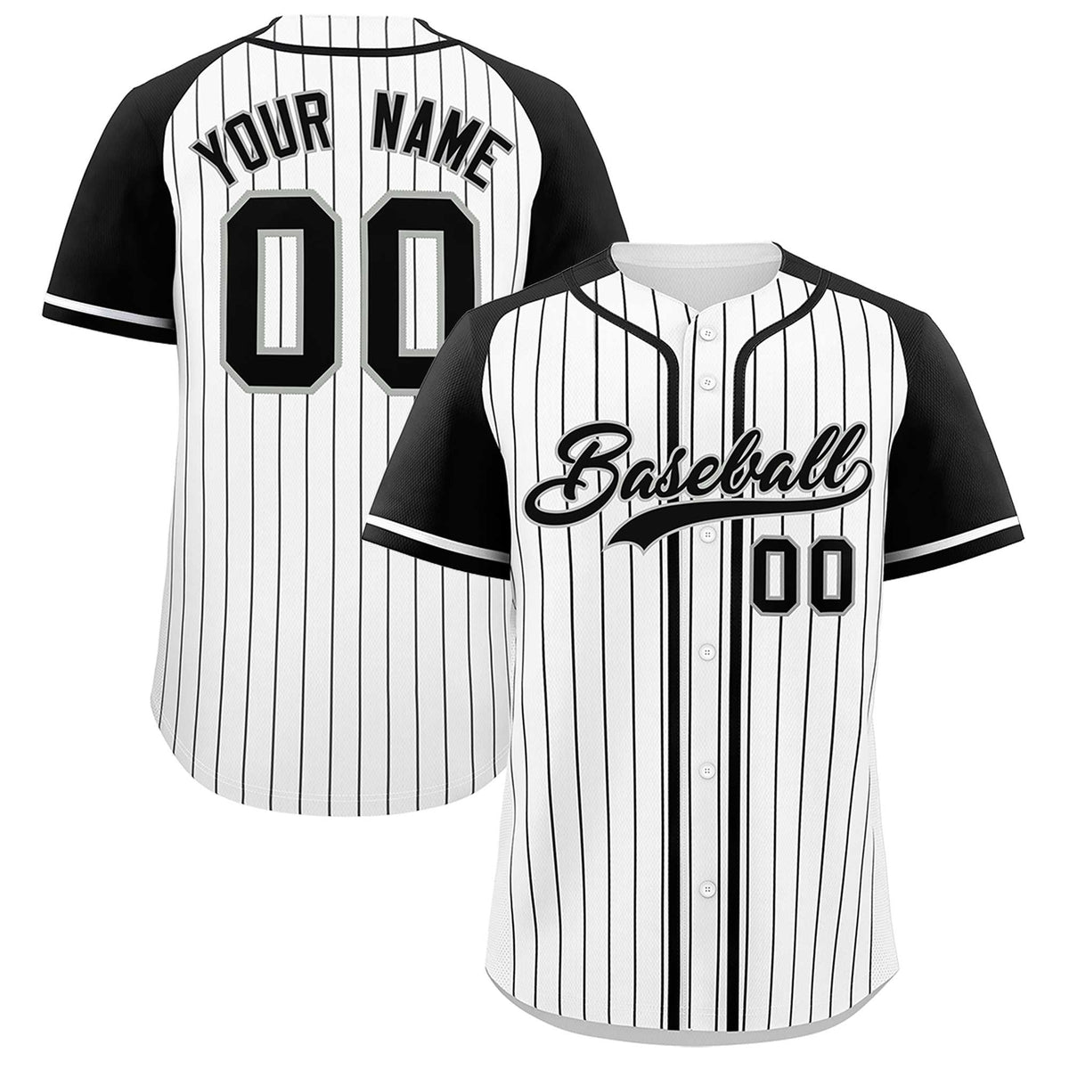 Custom White Black Stripe Fashion Raglan Sleeves Authentic Baseball Jersey
