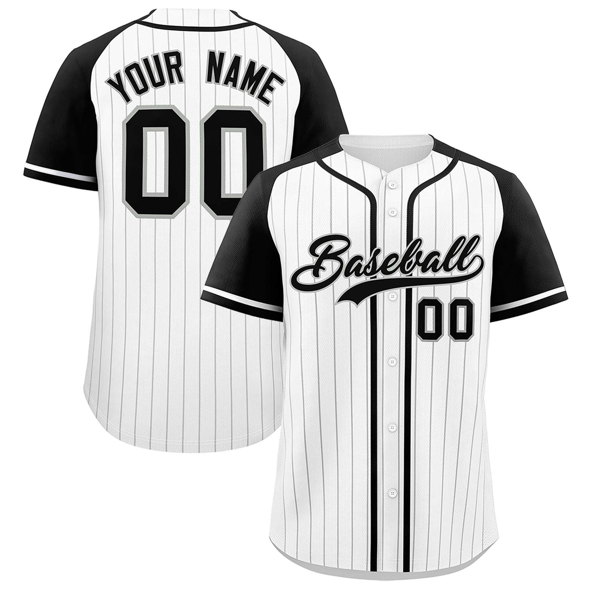Custom White Black Stripe Fashion Raglan Sleeves Authentic Baseball Jersey
