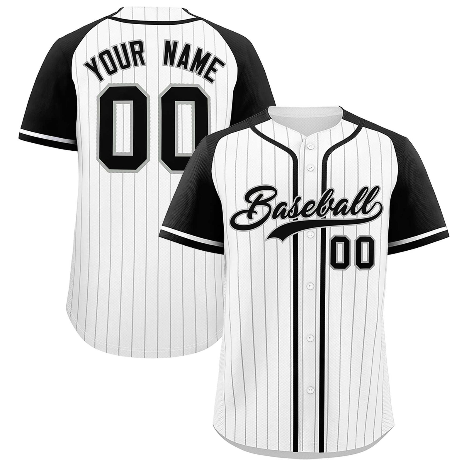 Custom White Black Stripe Fashion Raglan Sleeves Authentic Baseball Jersey
