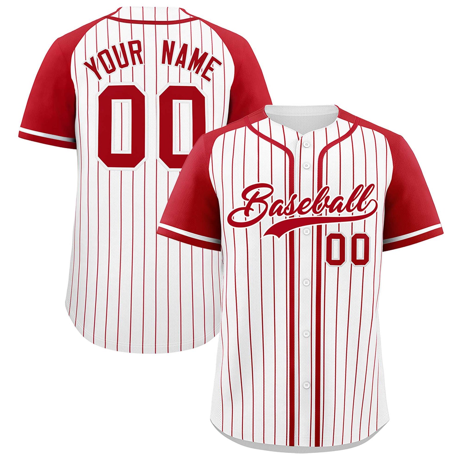 Custom White Red Stripe Fashion Raglan Sleeves Authentic Baseball Jersey