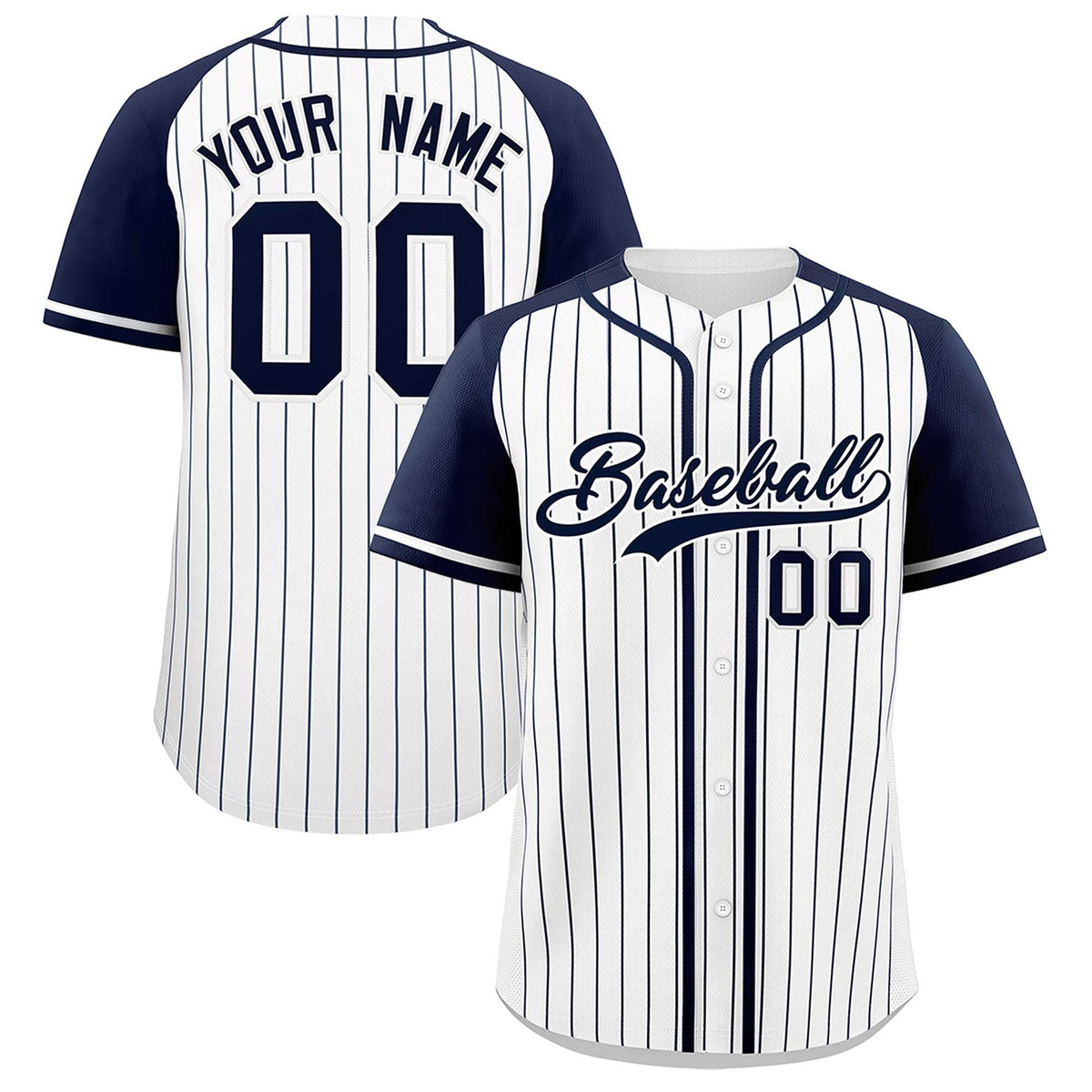 Custom White Navy Stripe Fashion Raglan Sleeves Authentic Baseball Jersey